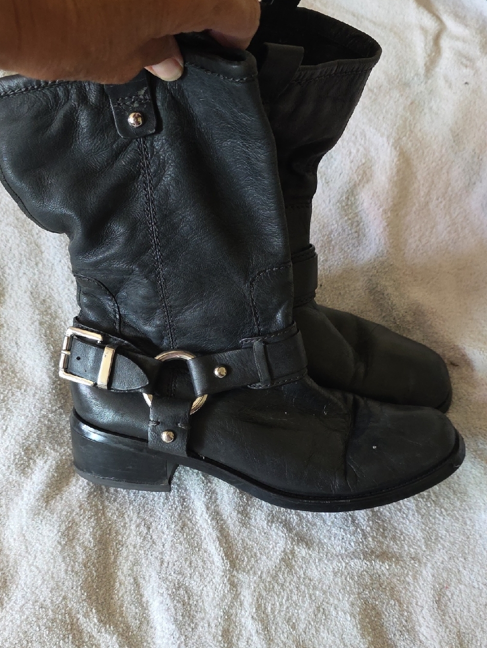 Black Leather Harness Boots-Jessica Simpson